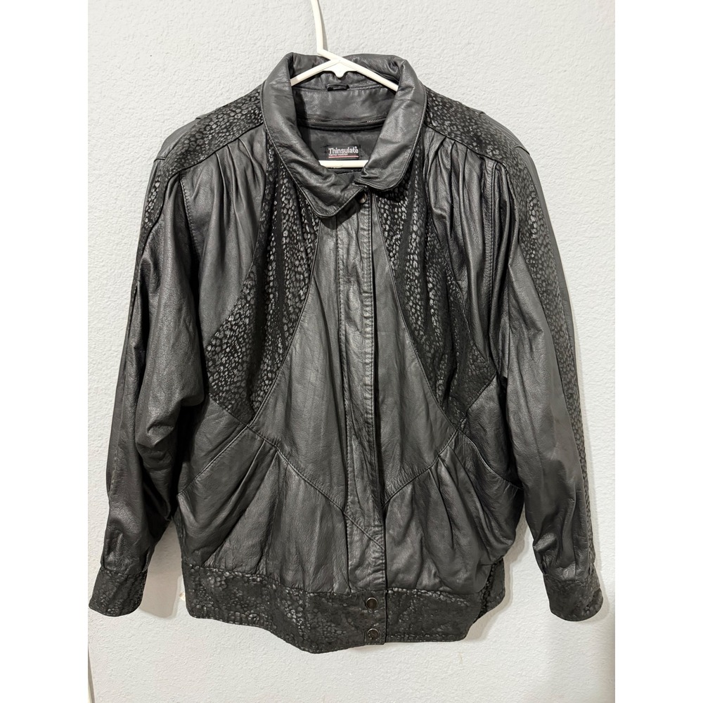 Vintage 80s Wilsons Leather Experts Black Snakeskin Batwing Jacket Thinsulate S